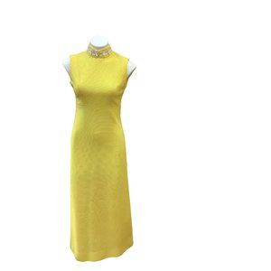 Vintage 1960’s-70’s Bright Yellow Leslie Fay Ribbed Maxi Dress- Small